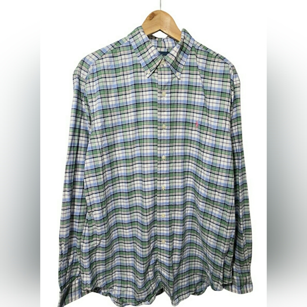 VTG Polo Ralph Lauren men‎ multicolor plaid button down shirt size L